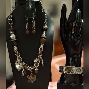 Brown and Silver Women's Jewelry Set